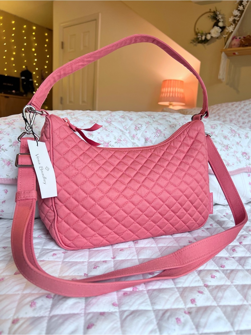 Vera Bradley Women's Cotton Frannie Crescent Crossbody Bag Terra Cotta Rose
